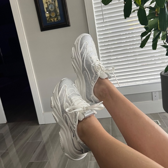 New white Steve Madden sneakers with silver rhinestones size 8M - Picture 7 of 8